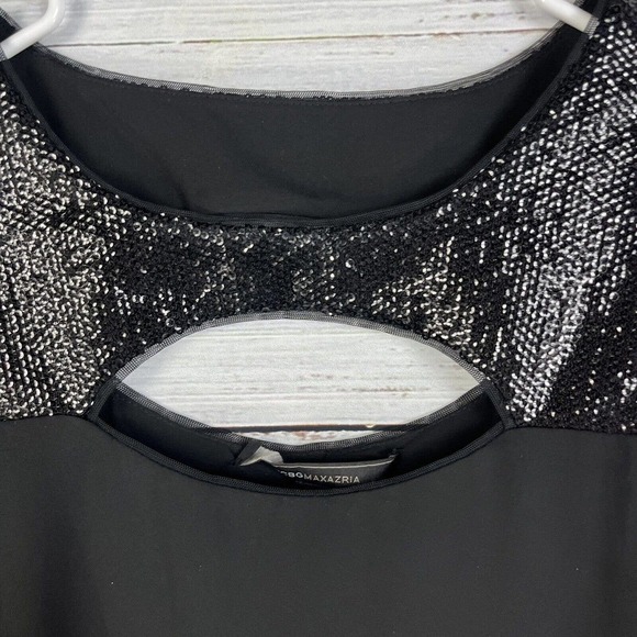 BCBG MaxAzria Tunic Top size XXS Black Sequins Cocktail Wedding Evening Disco - Picture 5 of 10